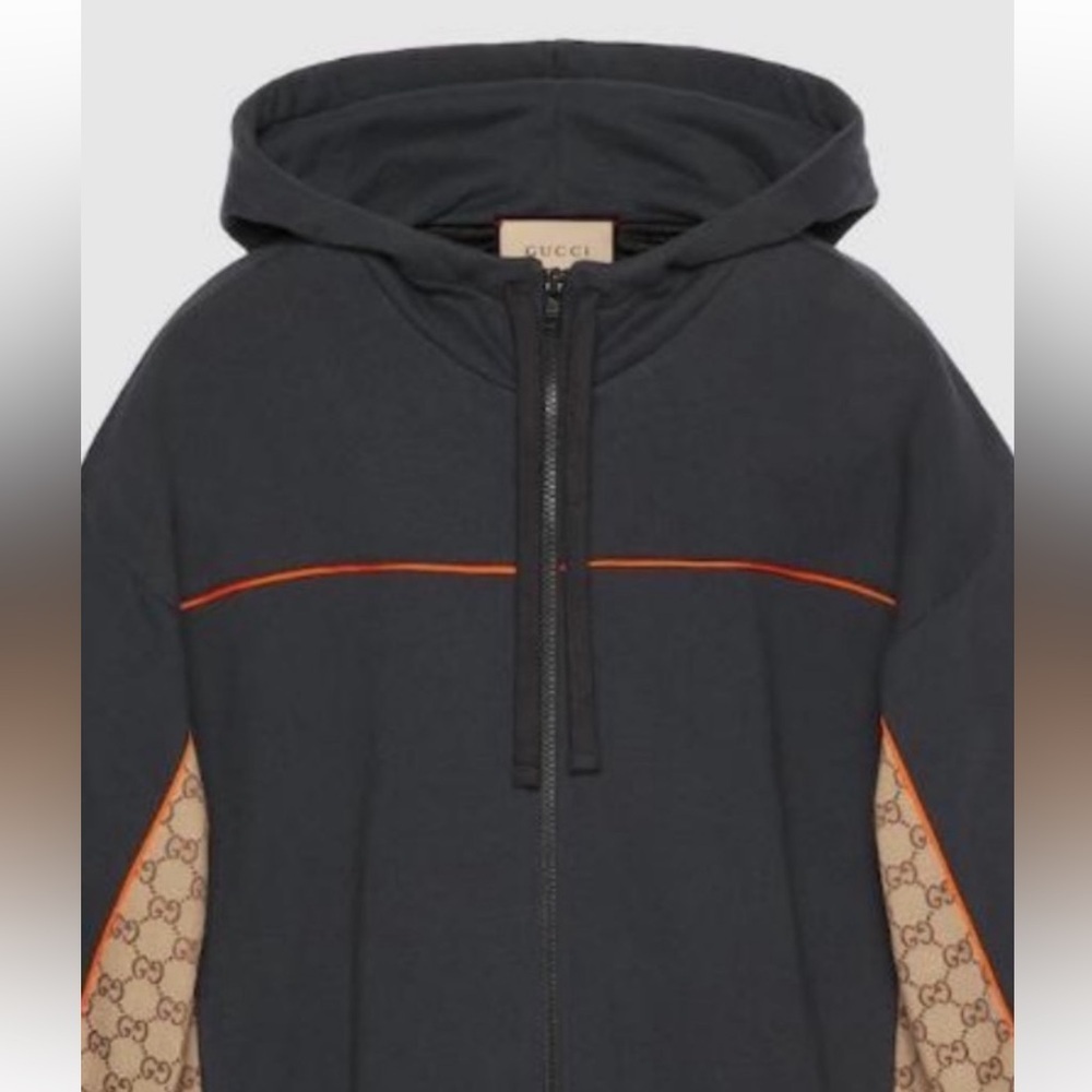 Men's Gucci, cotton jersey zip jacket/hoodie signature GG Supreme XL. NWT